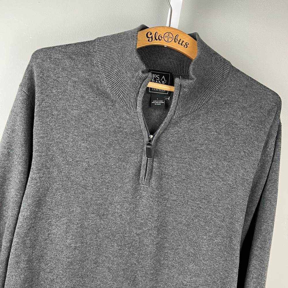 Jos. A. Bank Traveler Mens Sweater L Gray 1/4 Zip‎ Pullover 100% Pima Cotton